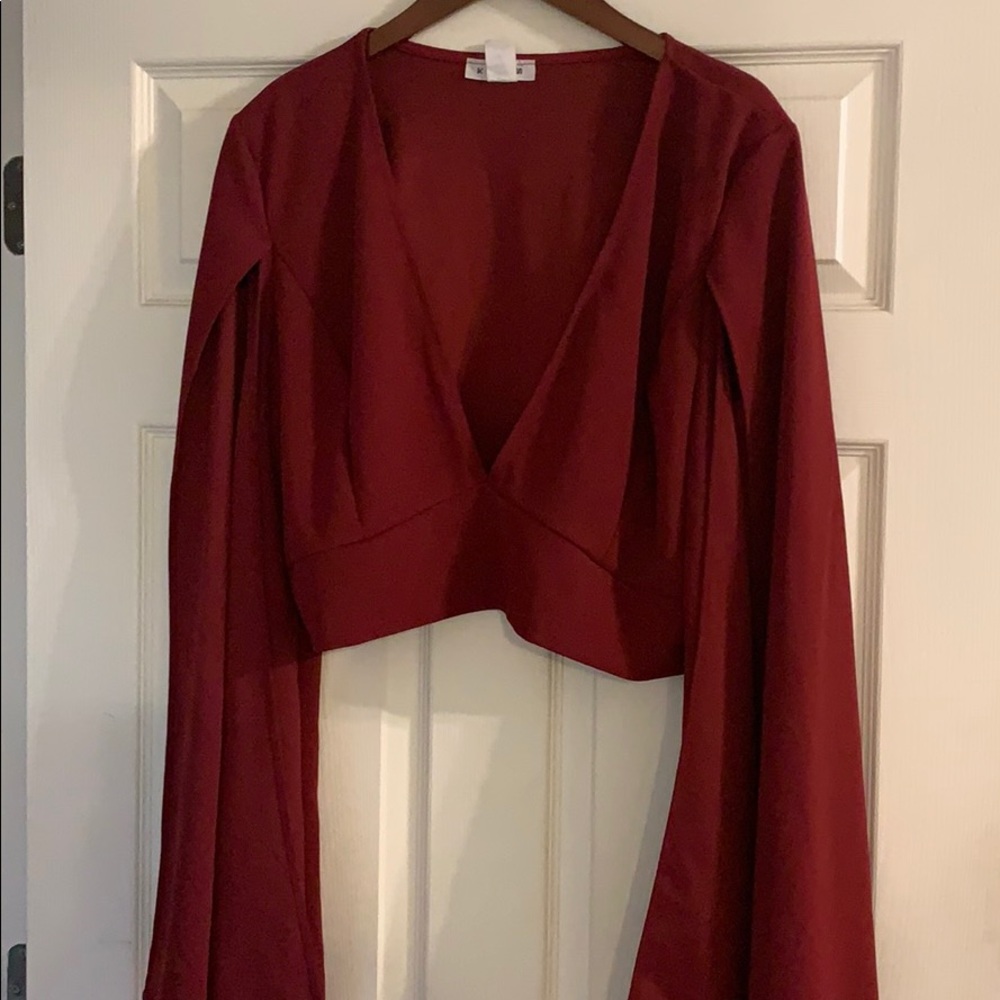 Plus size Sexy Plunge Crop top w/Cape  sleeves